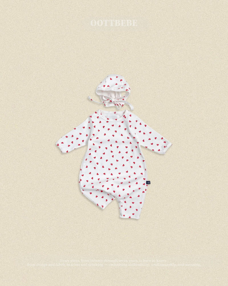 【PRE-ODER〆8.9(sun)】32.(Bebe) Petit Heart Full-Length Romper + Bonnet Set | oottbebe