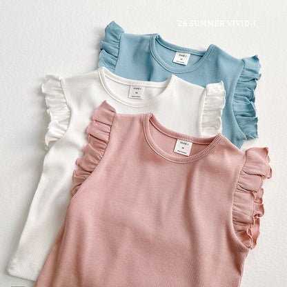 【PREORDER受付終了、ご希望はお問い合わせください。】77.Rib Frill Sleeveless Top