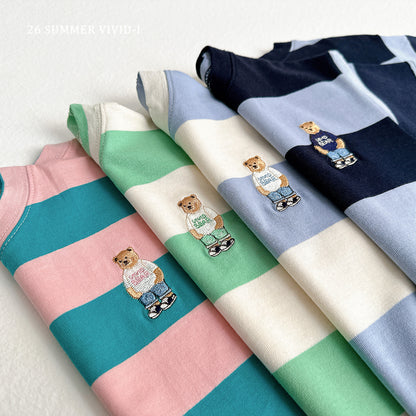 【PREORDER受付終了、ご希望はお問い合わせください。】60.Big Stripe Bear Embroidery ShortSleeve Tee