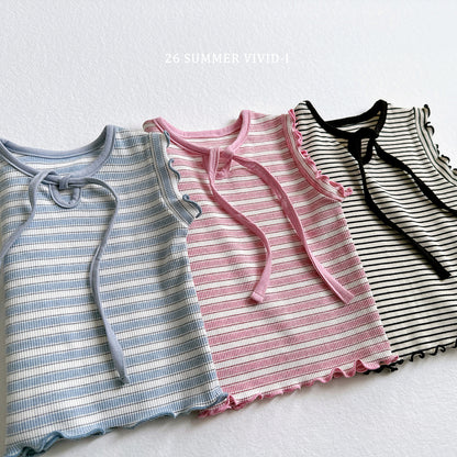 【PREORDER受付終了、ご希望はお問い合わせください。】76.Ribbon Hole Stripe Sleeveless Top