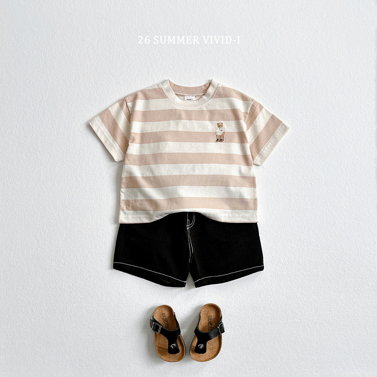 【PREORDER受付終了、ご希望はお問い合わせください。】94.Bear Embroidery Stripe ShortSleeve Set