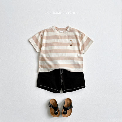【PREORDER受付終了、ご希望はお問い合わせください。】94.Bear Embroidery Stripe ShortSleeve Set