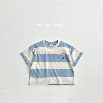 【PREORDER受付終了、ご希望はお問い合わせください。】60.Big Stripe Bear Embroidery ShortSleeve Tee