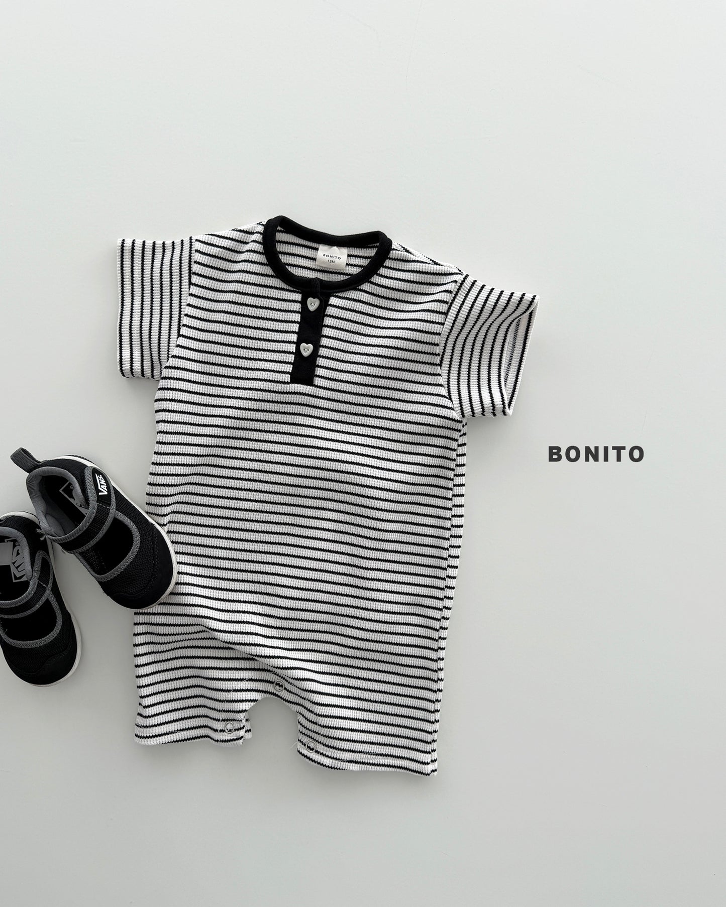 【期間限定 PRE-ODER】9.Bébé Summer Waffle Stripe Henley Suit
