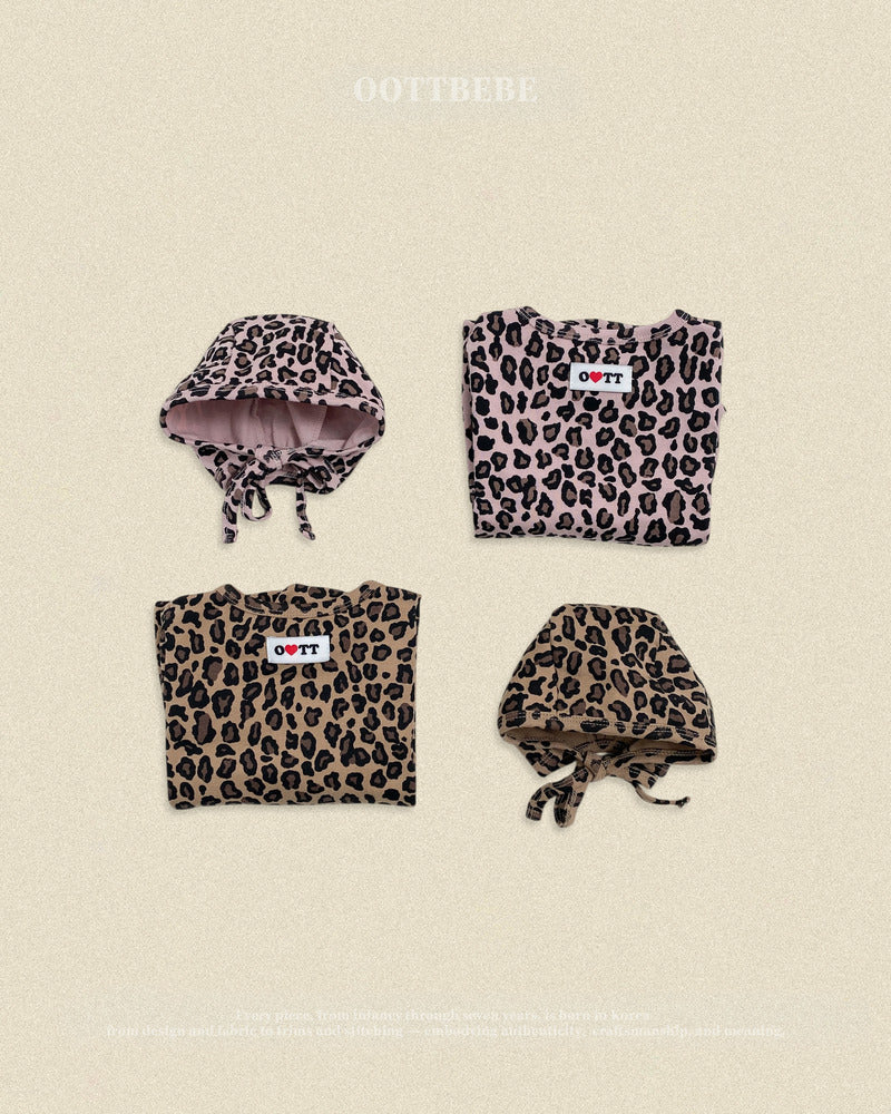 【PRE-ODER〆8.9(sun)】34.(Bebe) Little Leopard Full-Length Romper + Bonnet Set | oottbebe