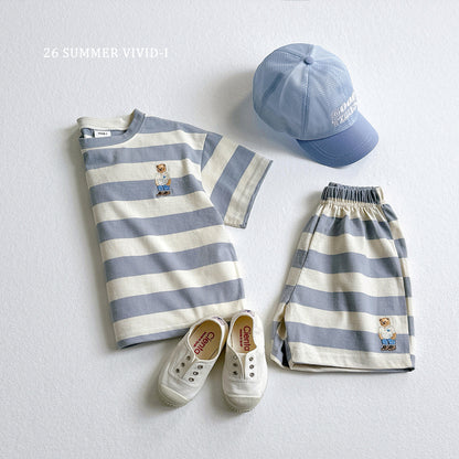 【PREORDER受付終了、ご希望はお問い合わせください。】94.Bear Embroidery Stripe ShortSleeve Set