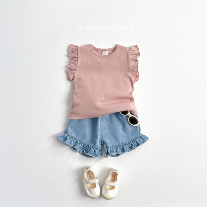 【PREORDER受付終了、ご希望はお問い合わせください。】77.Rib Frill Sleeveless Top