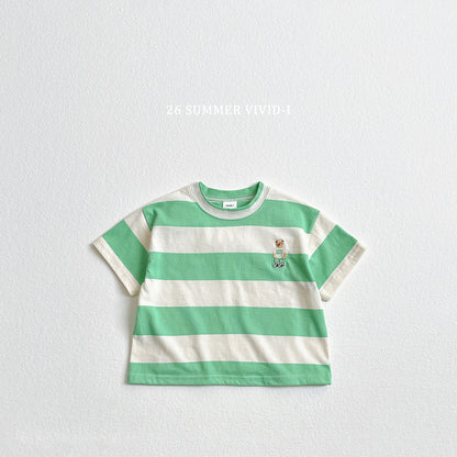 【PREORDER受付終了、ご希望はお問い合わせください。】60.Big Stripe Bear Embroidery ShortSleeve Tee