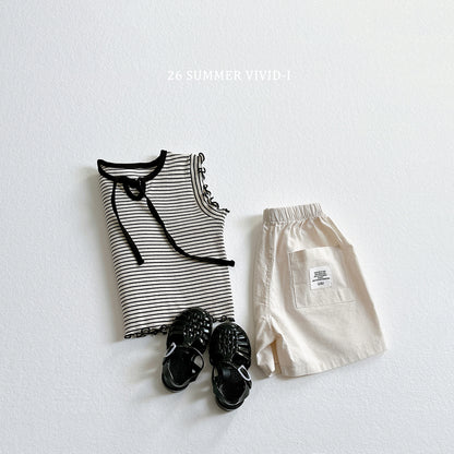 【PREORDER受付終了、ご希望はお問い合わせください。】76.Ribbon Hole Stripe Sleeveless Top