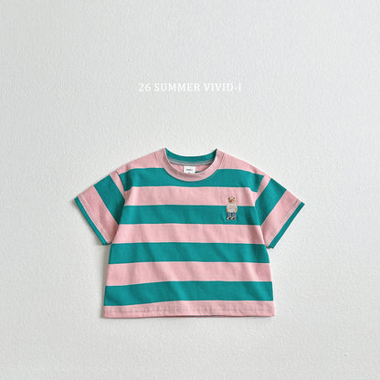 【PREORDER受付終了、ご希望はお問い合わせください。】60.Big Stripe Bear Embroidery ShortSleeve Tee
