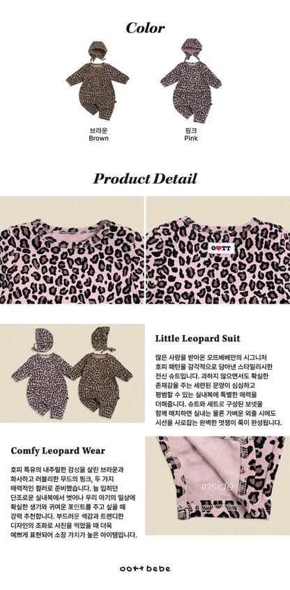 【秋のPRE-ODER 5%OFF】34.(Bebe) Little Leopard Full-Length Romper + Bonnet Set | oottbebe