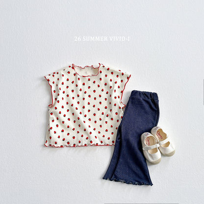 【PREORDER受付終了、ご希望はお問い合わせください。】83.Strawberry Dot Flare Tee