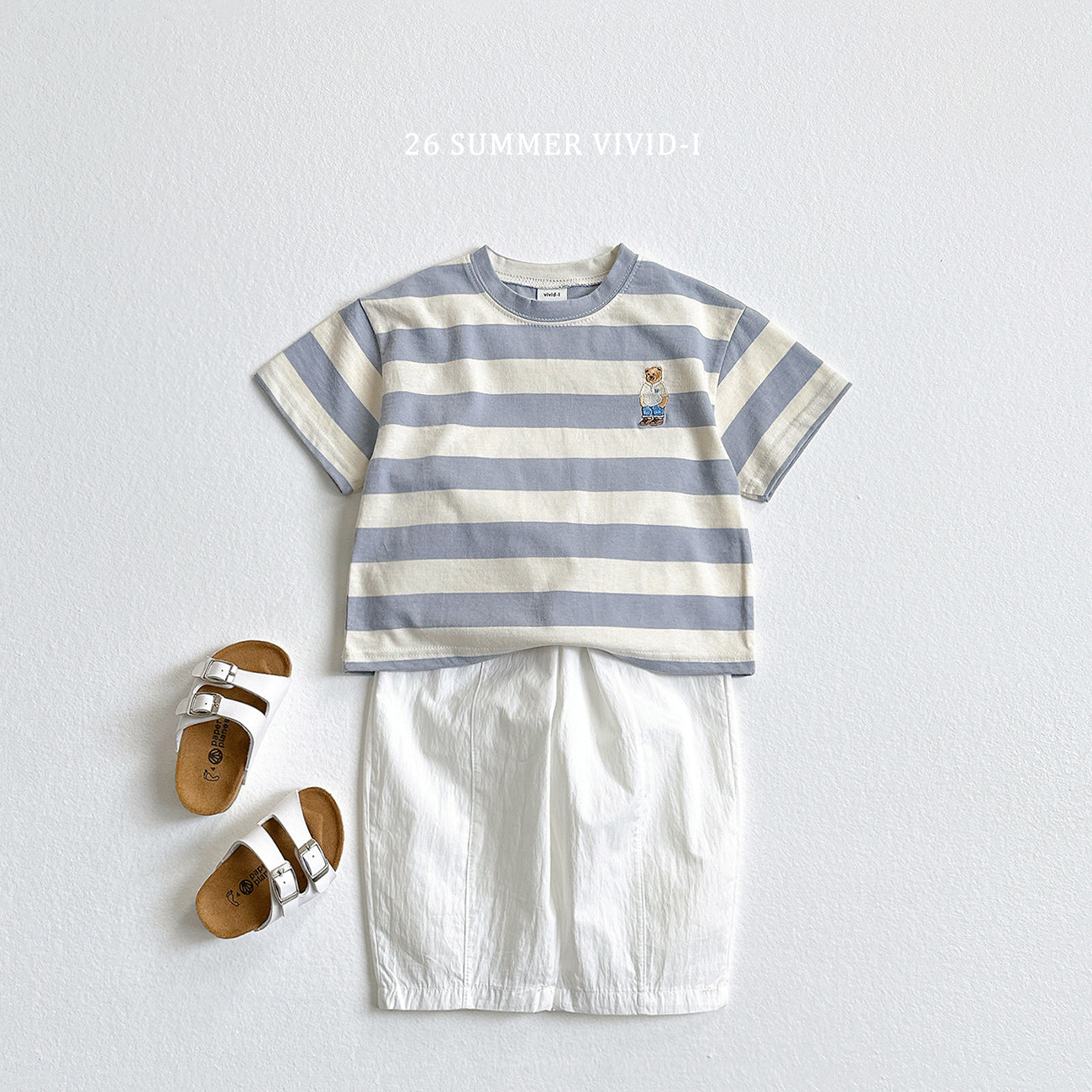【PREORDER受付終了、ご希望はお問い合わせください。】94.Bear Embroidery Stripe ShortSleeve Set