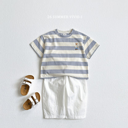 【PREORDER受付終了、ご希望はお問い合わせください。】94.Bear Embroidery Stripe ShortSleeve Set