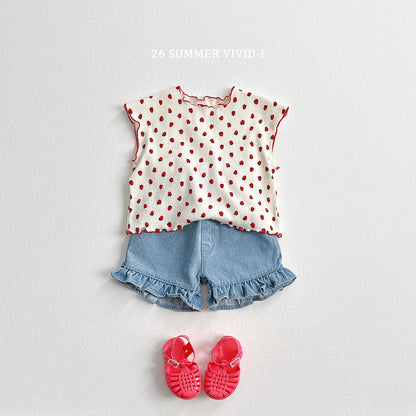 【PREORDER受付終了、ご希望はお問い合わせください。】83.Strawberry Dot Flare Tee