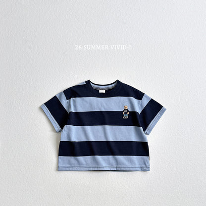 【PREORDER受付終了、ご希望はお問い合わせください。】60.Big Stripe Bear Embroidery ShortSleeve Tee