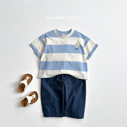 【PREORDER受付終了、ご希望はお問い合わせください。】60.Big Stripe Bear Embroidery ShortSleeve Tee