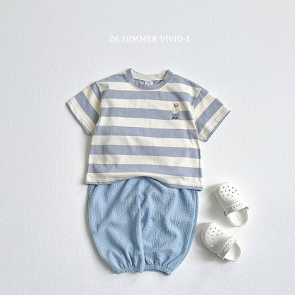 【PREORDER受付終了、ご希望はお問い合わせください。】94.Bear Embroidery Stripe ShortSleeve Set