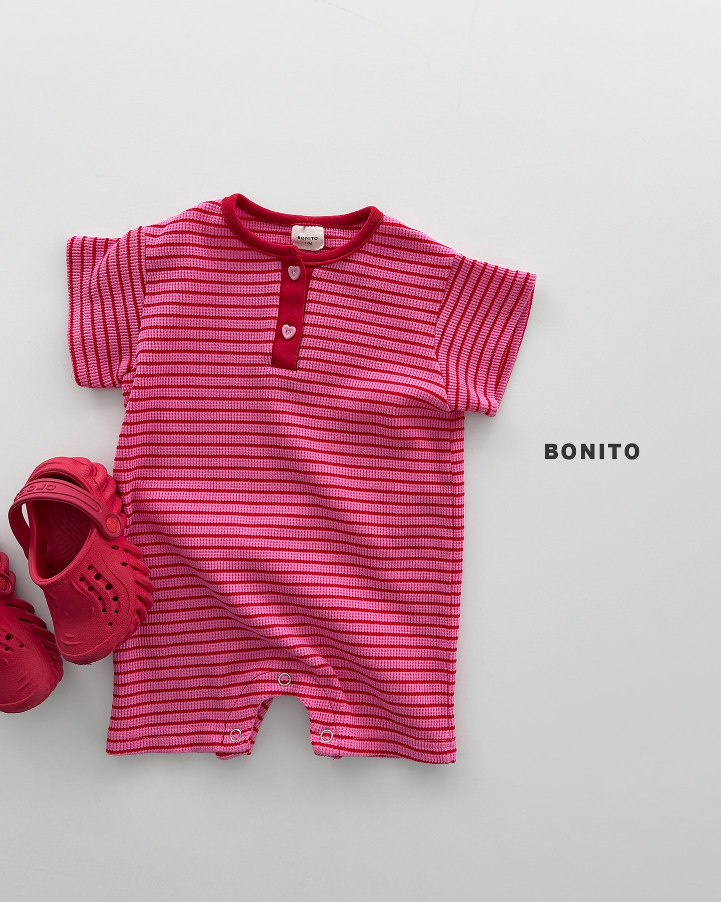 【期間限定 PRE-ODER】9.Bébé Summer Waffle Stripe Henley Suit