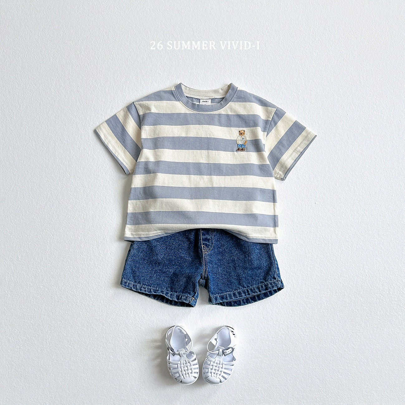 【PREORDER受付終了、ご希望はお問い合わせください。】94.Bear Embroidery Stripe ShortSleeve Set