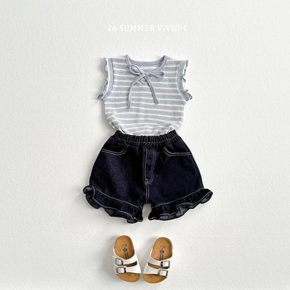 【PREORDER受付終了、ご希望はお問い合わせください。】76.Ribbon Hole Stripe Sleeveless Top