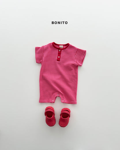 【期間限定 PRE-ODER】9.Bébé Summer Waffle Stripe Henley Suit