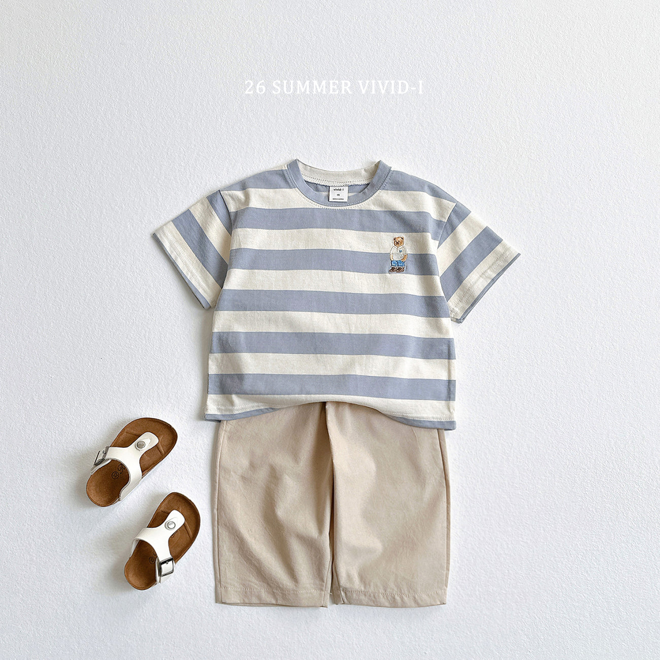【PREORDER受付終了、ご希望はお問い合わせください。】94.Bear Embroidery Stripe ShortSleeve Set