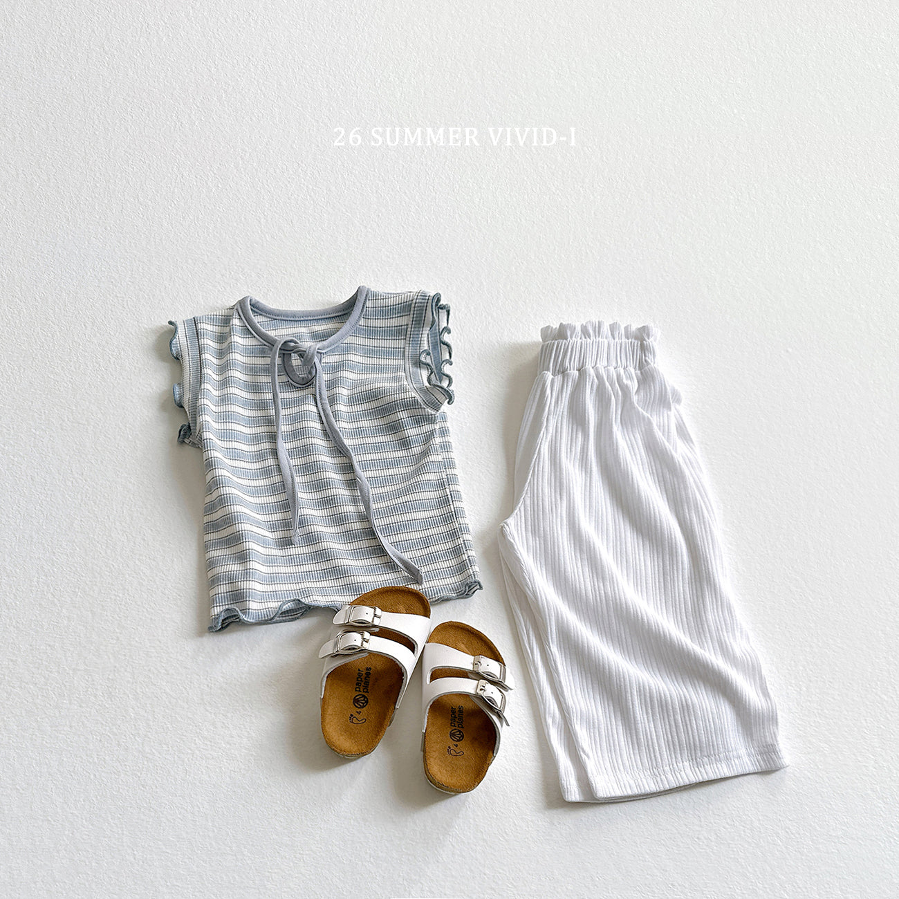 【PREORDER受付終了、ご希望はお問い合わせください。】76.Ribbon Hole Stripe Sleeveless Top