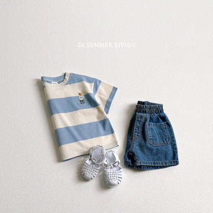 【PREORDER受付終了、ご希望はお問い合わせください。】60.Big Stripe Bear Embroidery ShortSleeve Tee