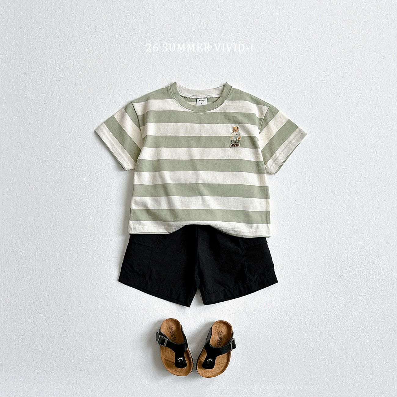 【PREORDER受付終了、ご希望はお問い合わせください。】94.Bear Embroidery Stripe ShortSleeve Set