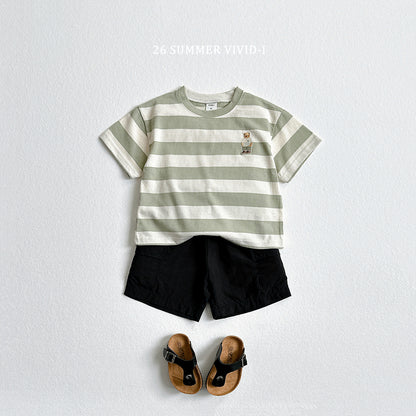 【PREORDER受付終了、ご希望はお問い合わせください。】94.Bear Embroidery Stripe ShortSleeve Set