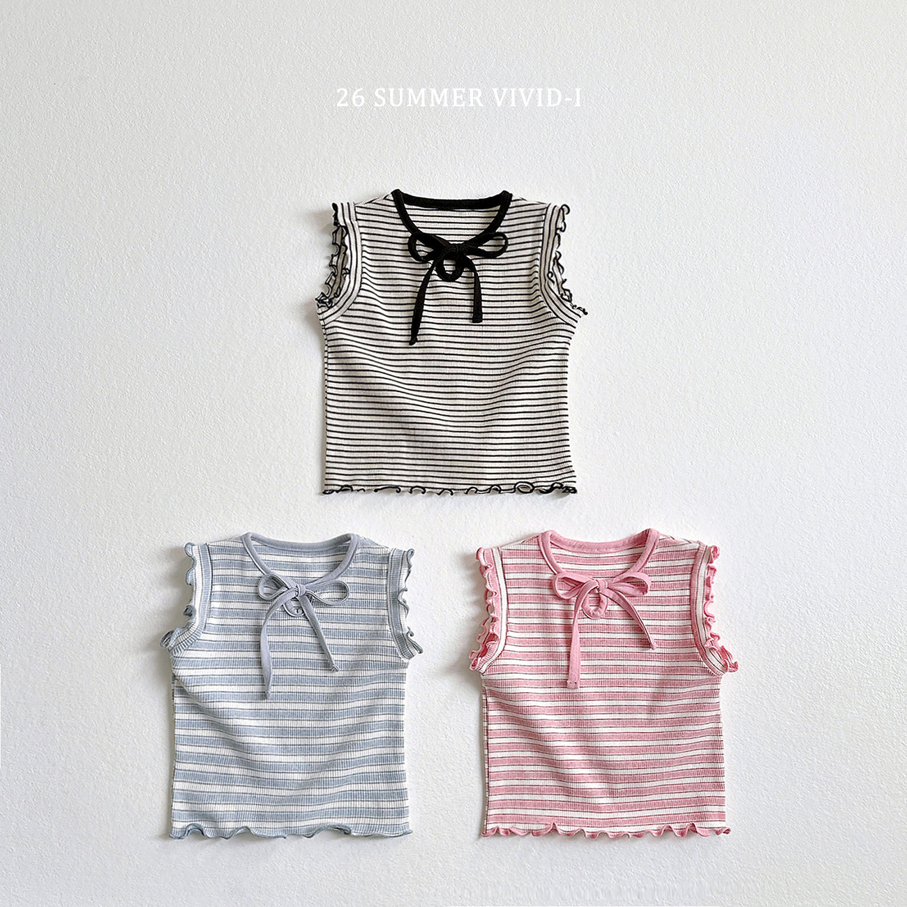 【PREORDER受付終了、ご希望はお問い合わせください。】76.Ribbon Hole Stripe Sleeveless Top