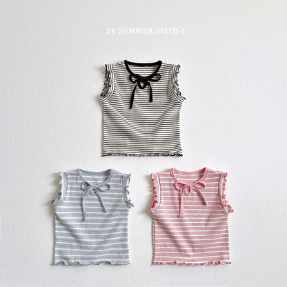 【PREORDER受付終了、ご希望はお問い合わせください。】76.Ribbon Hole Stripe Sleeveless Top