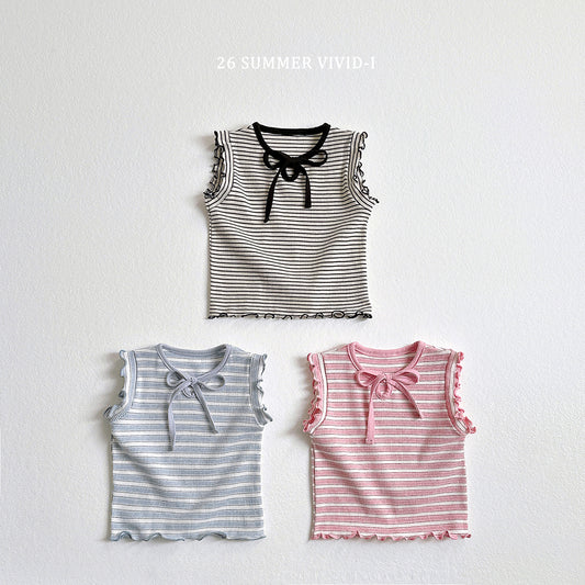 【PREORDER受付終了、ご希望はお問い合わせください。】76.Ribbon Hole Stripe Sleeveless Top