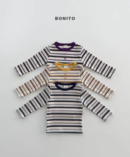 51.Heart Button Stripe Tee