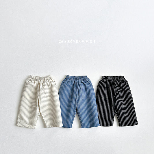 【PREORDER受付終了、ご希望はお問い合わせください。】5.9分丈 Stripe Linen Pants