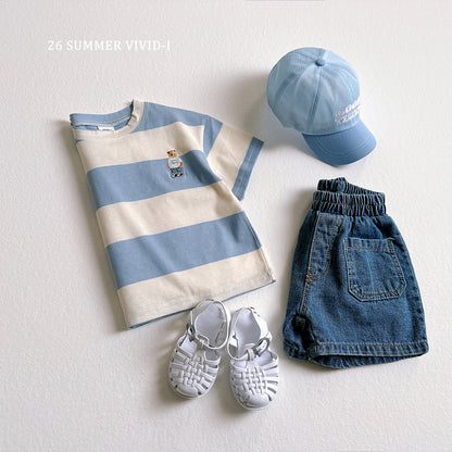 【PREORDER受付終了、ご希望はお問い合わせください。】60.Big Stripe Bear Embroidery ShortSleeve Tee
