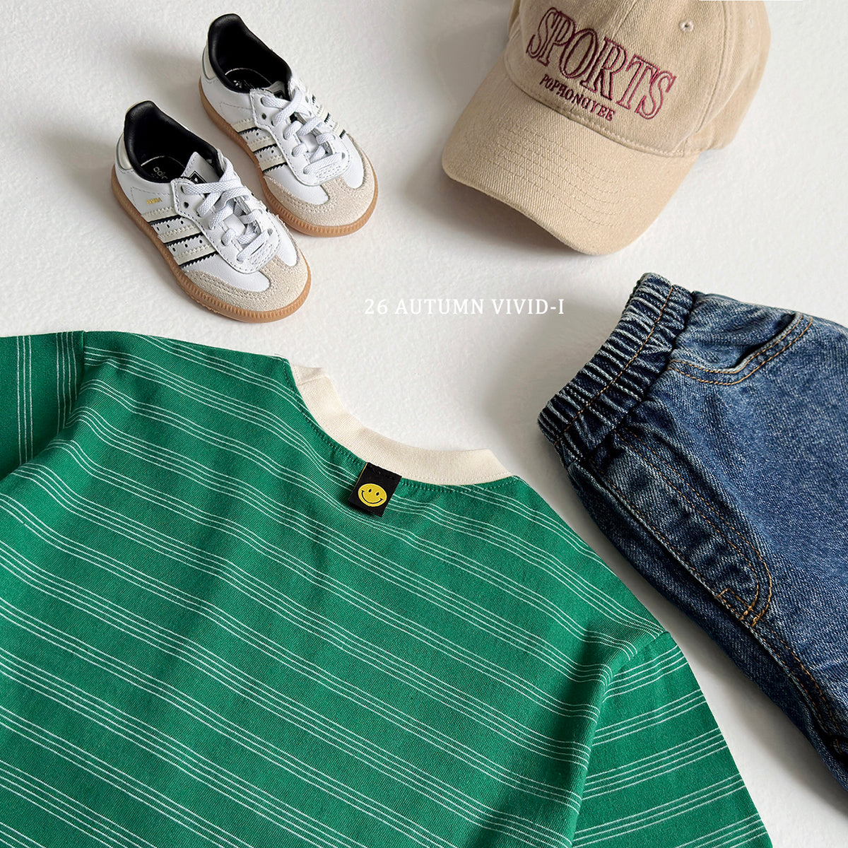【秋のPRE-ODER 5%OFF】37.Stripe Smile Label Tee
