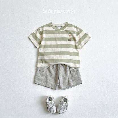 【PREORDER受付終了、ご希望はお問い合わせください。】94.Bear Embroidery Stripe ShortSleeve Set