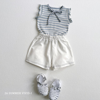 【PREORDER受付終了、ご希望はお問い合わせください。】76.Ribbon Hole Stripe Sleeveless Top