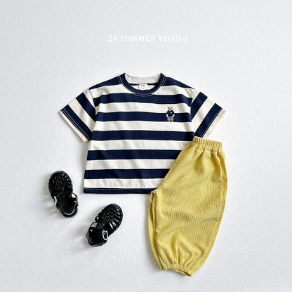 【PREORDER受付終了、ご希望はお問い合わせください。】94.Bear Embroidery Stripe ShortSleeve Set