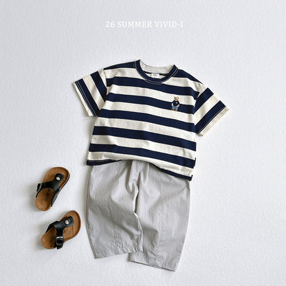 【PREORDER受付終了、ご希望はお問い合わせください。】94.Bear Embroidery Stripe ShortSleeve Set