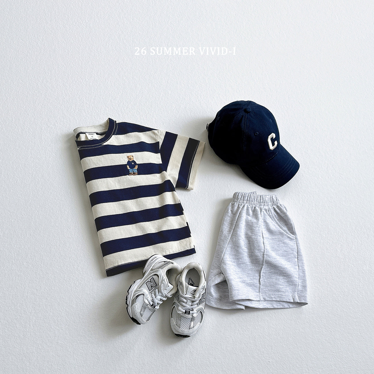 【PREORDER受付終了、ご希望はお問い合わせください。】94.Bear Embroidery Stripe ShortSleeve Set