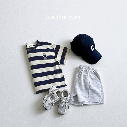 【PREORDER受付終了、ご希望はお問い合わせください。】94.Bear Embroidery Stripe ShortSleeve Set