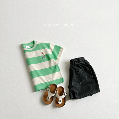 【PREORDER受付終了、ご希望はお問い合わせください。】60.Big Stripe Bear Embroidery ShortSleeve Tee