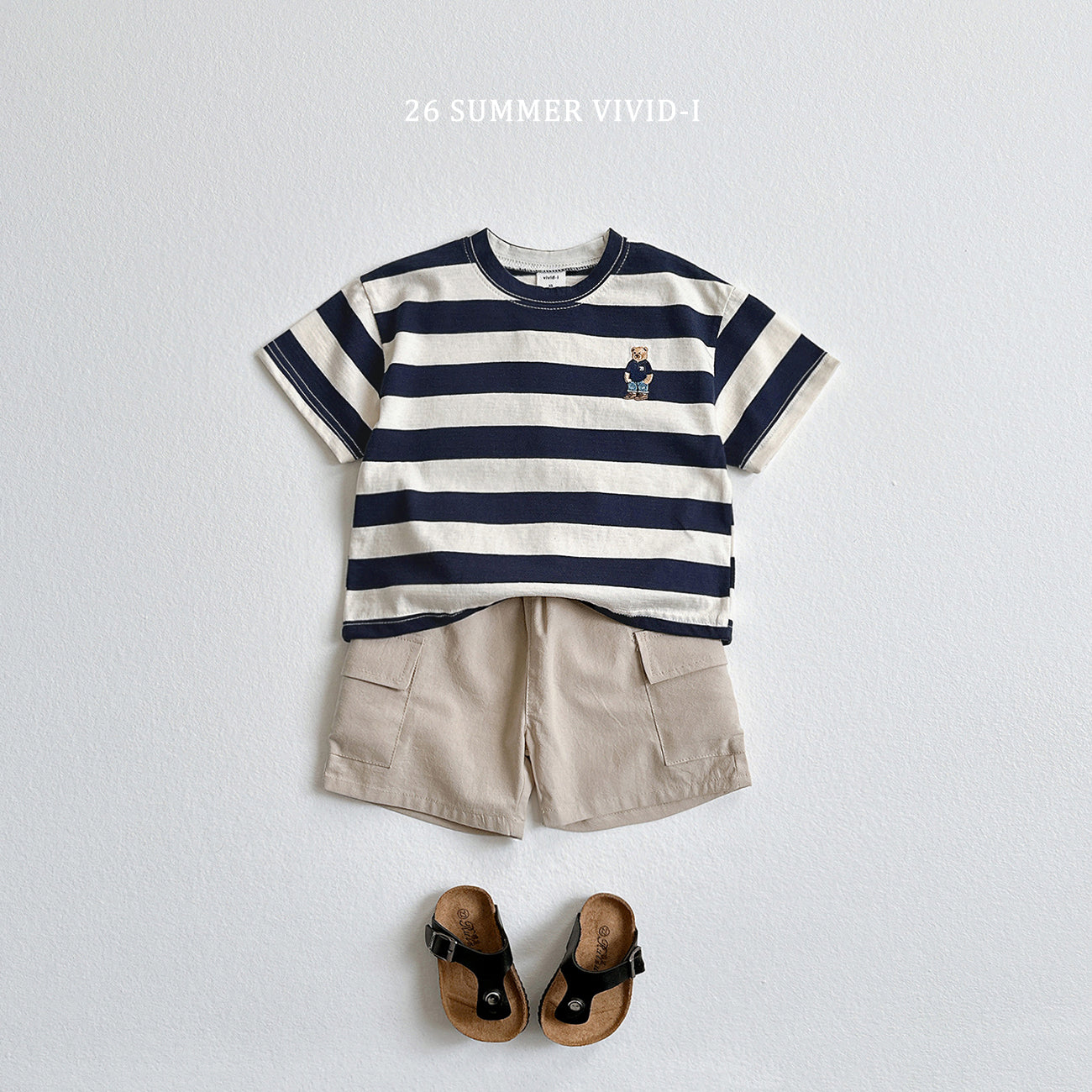 【PREORDER受付終了、ご希望はお問い合わせください。】94.Bear Embroidery Stripe ShortSleeve Set