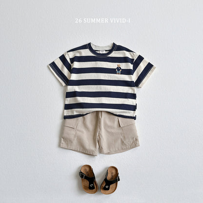 【PREORDER受付終了、ご希望はお問い合わせください。】94.Bear Embroidery Stripe ShortSleeve Set