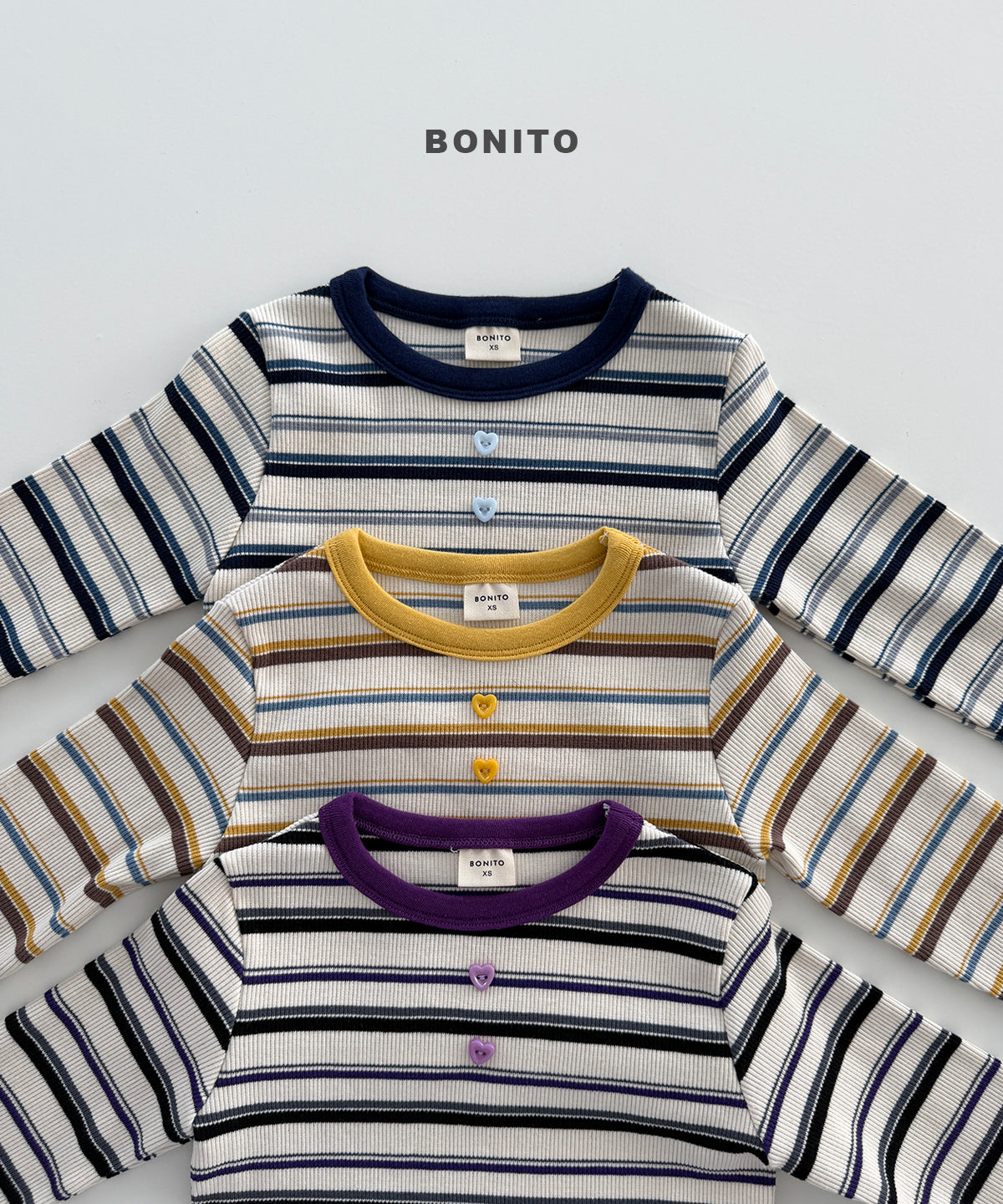 51.Heart Button Stripe Tee