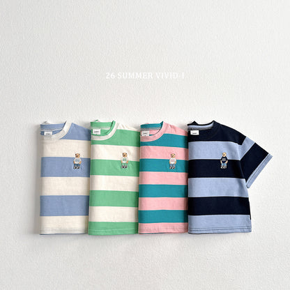 【PREORDER受付終了、ご希望はお問い合わせください。】60.Big Stripe Bear Embroidery ShortSleeve Tee