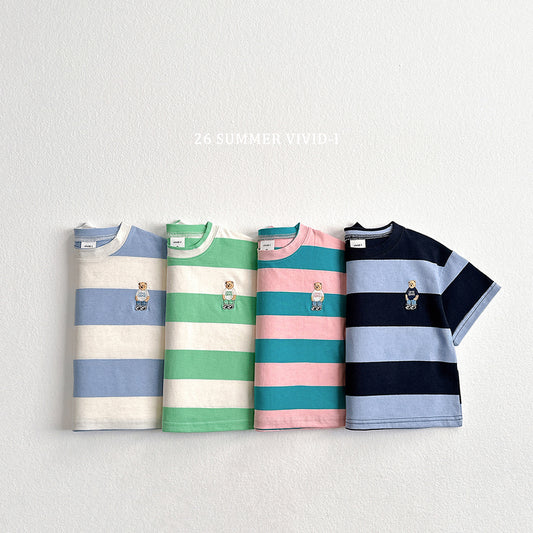 【PREORDER受付終了、ご希望はお問い合わせください。】60.Big Stripe Bear Embroidery ShortSleeve Tee